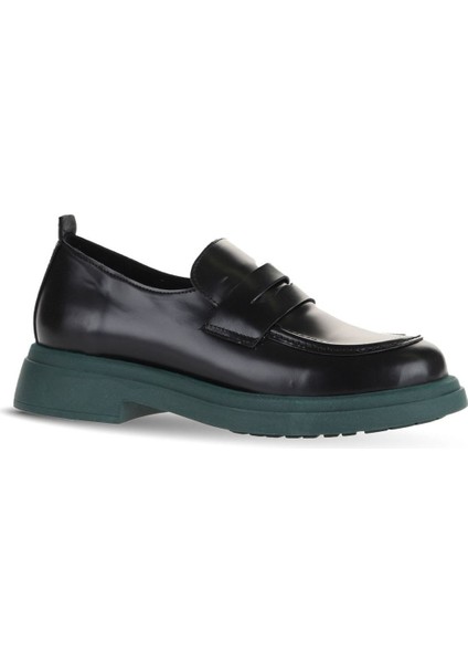 Siyah Yeşil Açma Deri Kadın Loafer 01WZ4000
