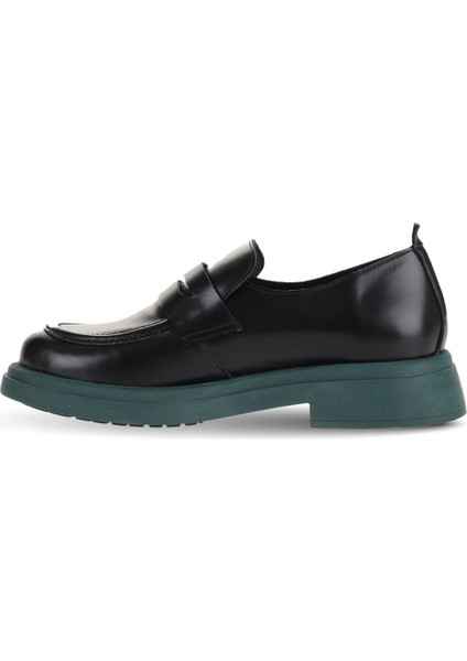 Siyah Yeşil Açma Deri Kadın Loafer 01WZ4000