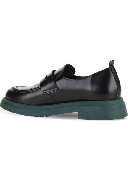 Siyah Yeşil Açma Deri Kadın Loafer 01WZ4000