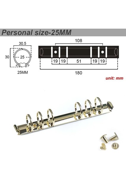Altın Kişisel 25 mm Metal Spiral Halkalar Bağlayıcı Klip 2 Çift Vidalı Günlüğü Dizüstü Planlayıcısı A5 A6 Persoanl A7 Bağlayıcı Klip Dosya Klasörü (Yurt Dışından)