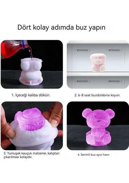 3D Üç Boyutlu Buz Küpü Çocuk Gıda Sınıfı Silikon Kalıp El Yapımı Dıy Soğuk Içecek Ayı Kalıbı (Yurt Dışından)