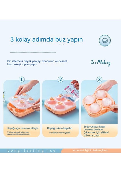 Ev 4 Bölmeli Yuvarlak Buz Küpü Buz Kutusu Yaratıcı Silikon Buz Kalıbı Kapaklı (Yurt Dışından)