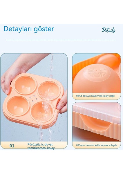Ev 4 Bölmeli Yuvarlak Buz Küpü Buz Kutusu Yaratıcı Silikon Buz Kalıbı Kapaklı (Yurt Dışından) modelleri