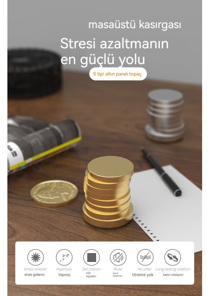 Stres Giderici Oyuncak Masaüstü Dönen Altın Para Üstü (Yurt Dışından)