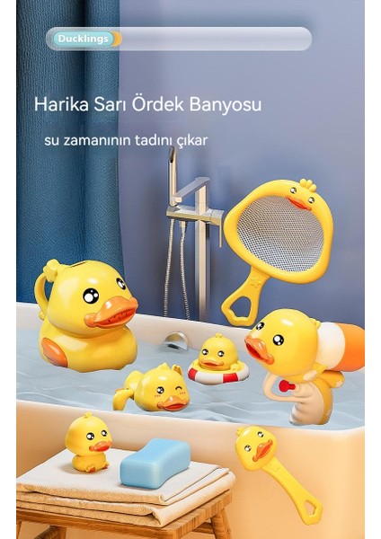 Çocuklar Için Küçük Sarı Ördek Banyo Oyuncağı 8'li Set (Yurt Dışından)