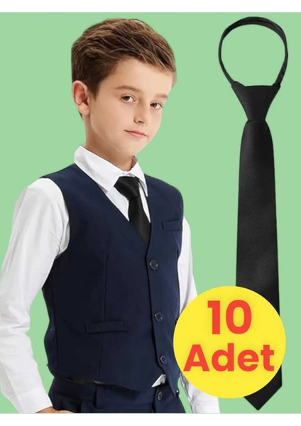 Unisex 5 - 10 Yaş Çocuk Lastikli Kravat 10 Adet