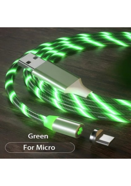 A6 Çoklu Şarj Adaptörü 4 Port + J21 Micro USB Magnetic Akan LED Işıklı Şarj Kablosu -1mt