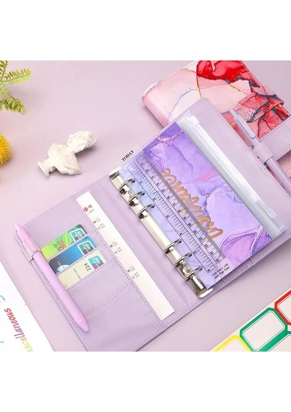 Pembe A6 Pu Deri Bütçe Bağlayıcı Defter Nakit Zarflar Sistemi Seti Bağlayıcı Cepler Para Bütçe Tasarrufu Fatura Organizatör (Yurt Dışından)