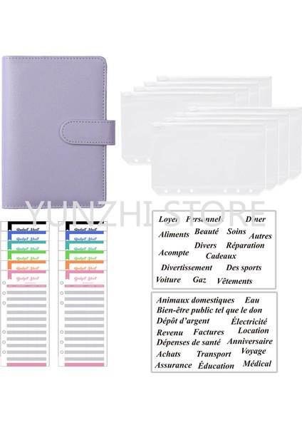 Macaron Mor A6 A6 Bütçe Çalışma Kitabı Pu Deri Fransa Planlayıcısı Organizatör 8 Fermuarlı Cepler 12 Adet Bütçe Sayfaları 2 Adet Fransız Alfabesi Çıkartmalar (Yurt Dışından)