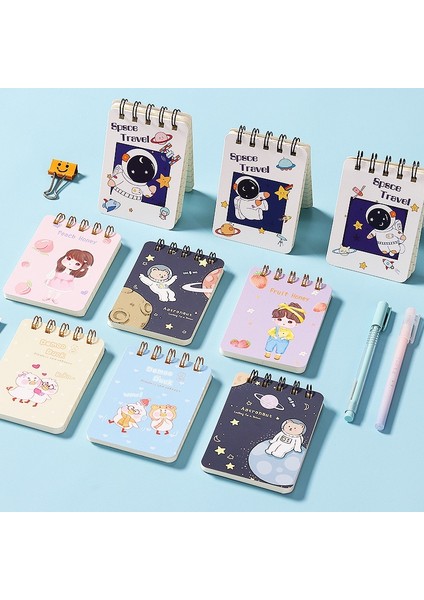 D Rastgele Bir 80 Sayfa Sevimli Bobin Dizüstü Karikatür Astronot Mini Cep Defterler Taşınabilir Bobin Günlüğü Kawaii Not Defteri Kore Kırtasiye (Yurt Dışından)