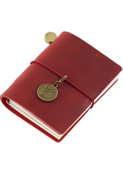 Kırmızı Fm El Yapımı Vintage Gezgin Kitapçığı Mini Edition Mını Gevşek Yaprak Defter Üst Katman Dana Derisi Cep Günlüğü Kitap Defter (Yurt Dışından)
