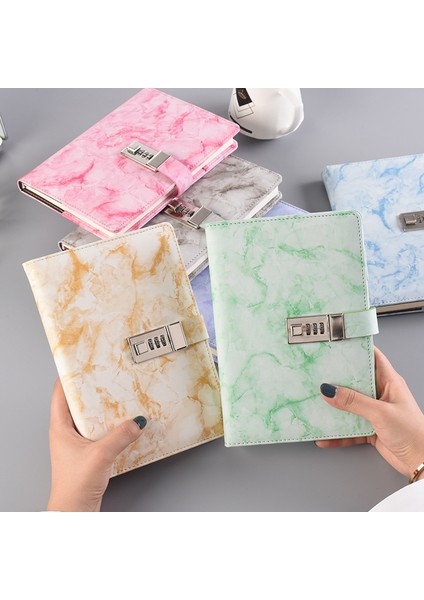 Siyah A5 Yeni Şifre Defter Mermer Doku 100 Sayfa Kilit Kodu ile Kişisel Günlük Kalın Not Defteri Deri Ofis Okul Malzemeleri Hediye (Yurt Dışından) modelleri