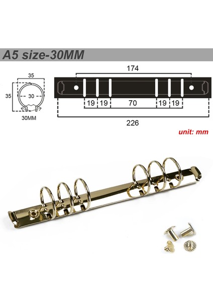 Altın A5 30 mm Metal Spiral Halkalar Bağlayıcı Klip 2 Çift Vidalı Günlüğü Dizüstü Planlayıcısı A5 Bağlayıcı Klip Dosya Klasörü (Yurt Dışından)