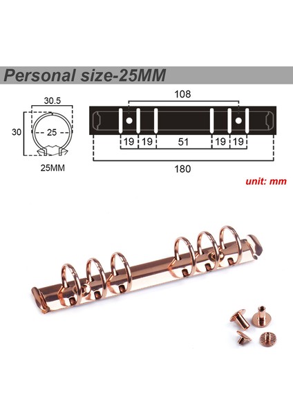 Gül Kişisel 25 mm Metal Spiral Halkalar Bağlayıcı Klip 2 Çift Vidalı Günlüğü Dizüstü Planlayıcısı A5 A6 Persoanl A7 Bağlayıcı Klip Dosya Klasörü (Yurt Dışından)