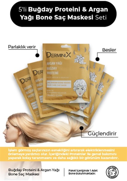 Buğday Proteini ve Argan Yağı Içeren Besleyici ve Nemlendirici Bone Saç Maskesi Seti 5'li Set