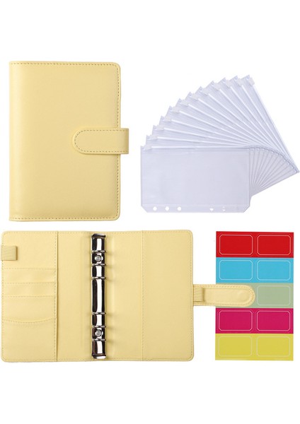Sarı Set A5 A5 A6 Pu Deri Defter Bağlayıcı Bütçe Planlayıcısı Organizatör 6 Halka Bağlayıcı 12 Bağlayıcı Cepler ve 1 Sayfalık Bütçe Sayfaları Etikel (Yurt Dışından)