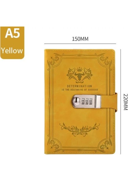 Sarı A5 A5 200 Sayfa Retro Şifre Kitap Kilitli Günlüğü Kalınlaşmış Yaratıcı El Defter Öğrenci Not Defteri Kırtasiye Dizüstü Bağlayıcı (Yurt Dışından)