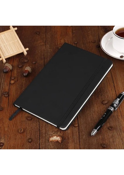 Siyah 26X18 A5 Bullet Defter Dergisi Kırtasiye Malzemeleri Retro Elastik Bandaj Ciltli Düz Renk Mürekkep Geçirmez Kalın Kağıt Günlüğü Ofis (Yurt Dışından)
