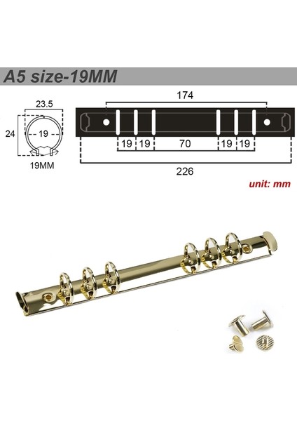 Altın A5 19 mm Metal Spiral Halkalar Bağlayıcı Klip 2 Çift Vidalı Günlüğü Dizüstü Planlayıcısı A5 A6 Kişisel A7 Bağlayıcı Klip Dosya Klasörü (Yurt Dışından)