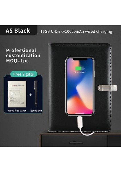 Blk 16GWIRED A5 Kpop R61 Ofis Dizüstü Bilgisayarları Kablosuz Şarj Cihazı Dergisi Planlayıcısı Gündem 16G U Disk Güç Bankası Kayıt Gevşek Yaprak Kağıt Defter (Yurt Dışından)