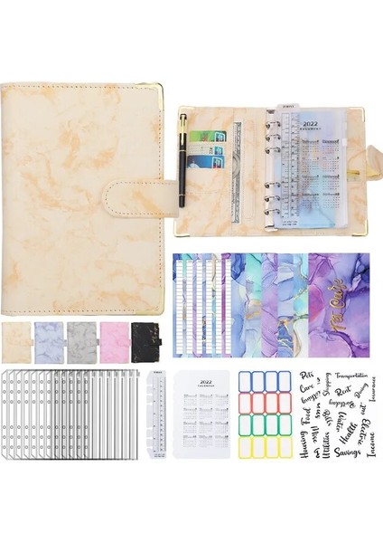 Sarı A6 Mermer Para Bütçe Planlayıcısı Fermuarlı Zarflar, Bütçeleme Için Nakit Zarflar, Bütçe Binde Için Para Organizatör (Yurt Dışından)