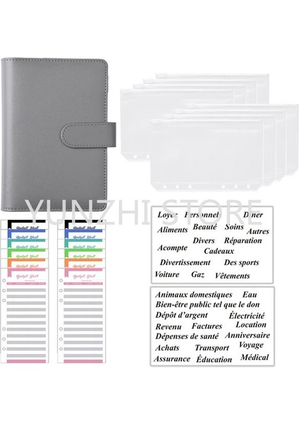 Gri A6 A6 Bütçe Çalışma Kitabı Pu Deri Fransa Planlayıcısı Organizatör 8 Fermuarlı Cepler 12 Adet Bütçe Levhalar 2 Adet Fransız Alfabesi Çıkartmalar (Yurt Dışından)