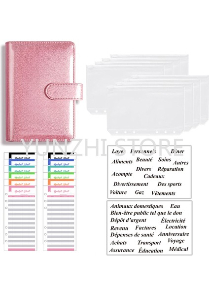 Lazer Yıldız Gül Altın A6 Dondurma Rengi A6 Bütçe Bağlayıcı Defter Planlayıcısı Organizatör 8 Adet Fermuarlı Cepler 2 Adet Fransız Alfabesi Çıkartmalar Dropshipping (Yurt Dışından)