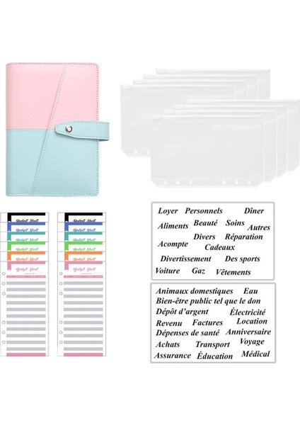 Lazer Yıldız Gül Altın A6 Dondurma Rengi A6 Bütçe Bağlayıcı Defter Planlayıcısı Organizatör 8 Adet Fermuarlı Cepler 2 Adet Fransız Alfabesi Çıkartmalar Dropshipping (Yurt Dışından)
