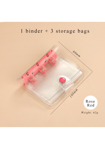 Sose Kırmızı Mini Jıanwu Yaratıcı Sevimli Şeffaf 3 Halka Mini Gevşek Yaprak El Kitabı Öğrenci Taşınabilir Dizüstü Klasör Kawaii Okul Malzemeleri (Yurt Dışından)