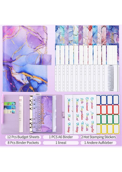 Mor 2 Renkli A6 Pu Bağlayıcı Bütçe Planlayıcısı Defter Kapakları Klasör 6 Delikli Bağlayıcı Cepler Plastik Bağlayıcı Fermuar Para Tasarruf Zarfı (Yurt Dışından)