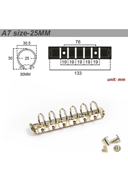 Altın A7 25 mm Metal Spiral Halkalar Bağlayıcı Klip 2 Çift Vidalı Günlüğü Dizüstü Planlayıcısı A5 A6 Kişisel A7 Bağlayıcı Klip Dosya Klasörü (Yurt Dışından)