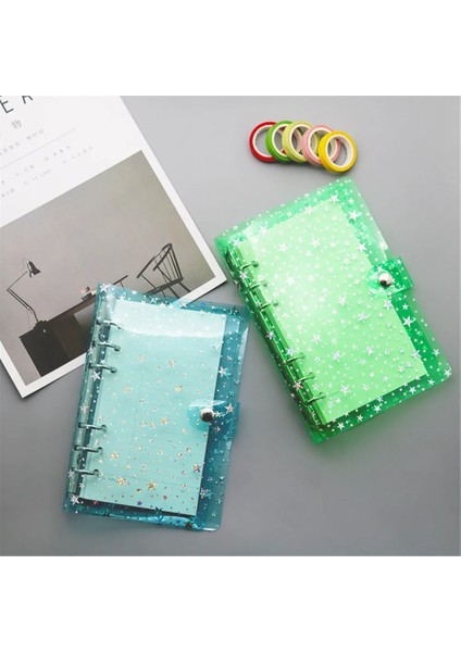 Lazer Yıldız A6 A5/a6 Glitter Pul Gevşek Yaprak Defter Iç Çekirdek Kapak 6 Yüzük Şeffaf Dosya Klasörü Bağlayıcı Halkası Kawaii Kırtasiye Tedarik (Yurt Dışından) indirimleri
