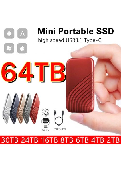 2 Tb Gri Sıcak Satış Yeni Yüksek Hızlı Taşınabilir SSD 64 Tb 2 Tb Harici Sabit Disk Yığın Depolama Dizüstü Bilgisayarlar Için USB 3.0 Arayüzü Bilgisayar Dizüstü Bilgisayar (Yurt Dışından)