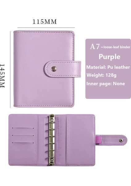 Mor A7 Macaron Renk 6 Halka Bağlayıcı Pu Klipsli Defter Deri Gevşek Yaprak Defter Kapağı Defterler Dergisi Kawaii Kırtasiye (Yurt Dışından)