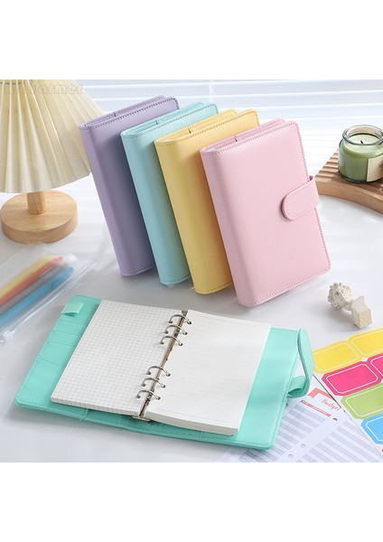 Mor A7 Macaron Renk 6 Halka Bağlayıcı Pu Klipsli Defter Deri Gevşek Yaprak Defter Kapağı Defterler Dergisi Kawaii Kırtasiye (Yurt Dışından)
