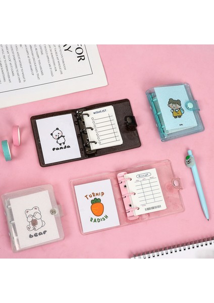 Yueliang Mini Jıanwu Yaratıcı Sevimli 3 Yüzük Mini Gevşek Yaprak Bağlayıcı Öğrenci Taşınabilir Cep Defter Dergisi Kartpostal Depolama Okul Malzemeleri (Yurt Dışından)