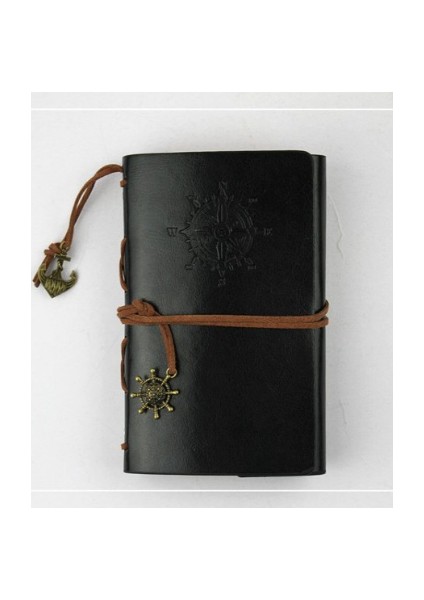 Siyah Küçük 105X145MM Retro Spiral Defter Günlüğü Not Defteri Vintage Korsan Çapalar Pu Deri Not Defteri Değiştirilebilir Kırtasiye Hediye Gezgin Dergisi (Yurt Dışından)