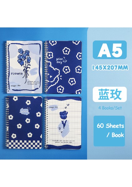 Mavi Gül Rastgele 2 Kitap A5 Boyutu Bobin Astarlı Defterler Kawaii Kapak 2 Rastgele Sevimli Kitaplar Öğrenciler Için Kawaii Kore Kırtasiye Okul Malzemeleri (Yurt Dışından)
