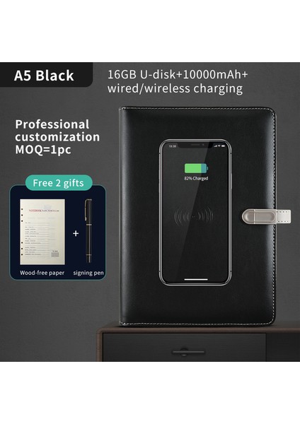 Blk 16GWCWIRED A5 Kpop R61 Ofis Dizüstü Bilgisayarları Kablosuz Şarj Cihazı Dergisi Planlayıcısı Gündem 16G U Disk Güç Bankası Kayıt Gevşek Yaprak Kağıt Defter (Yurt Dışından)