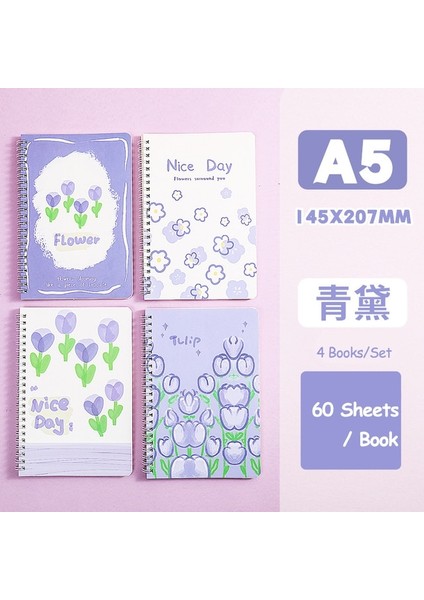Mor Folwer Rastgele 1 Kitap A5 Boyutu Bobin Astarlı Defterler Kawaii Kapak 2 Rastgele Sevimli Kitaplar Öğrenciler Için Kawaii Kore Kırtasiye Okul Malzemeleri (Yurt Dışından)