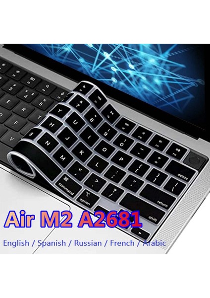 Rusça-Abd Ince Tpu Klavye Kaplaması Için Macbook Air M2 2022 A2681 Ab Abd Ingilizce Ispanyolca Rusça Fransızca Arapça Klavye Kapağı Dizüstü Cilt (Yurt Dışından)