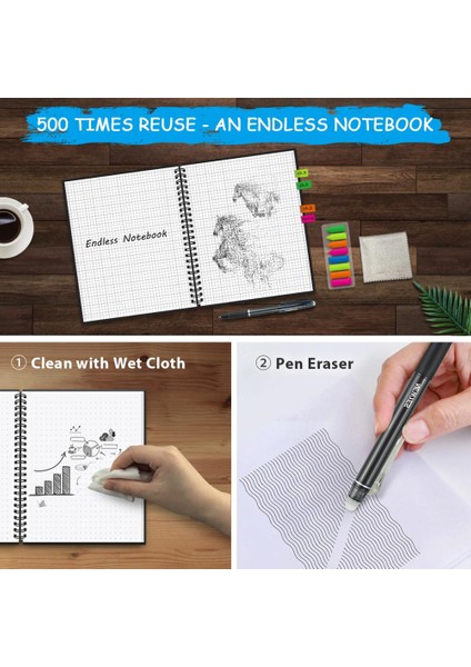 Siyah Boş Sayfa A4 A4 Akıllı Yeniden Kullanılabilir Silinebilir Defter Spiral Defter Kağıdı Not Defteri Cüzdan Günlük Defteri Ofis Okul Çizim Hediye (Yurt Dışından)