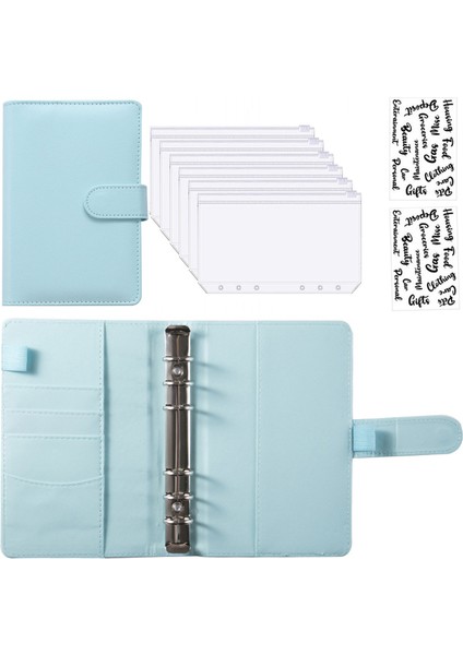 Gök Mavisi ve Çıkartma Iyi Malzeme A6 Pu Deri Bütçe Bağlayıcı Defter Nakit Zarflar Sistem Seti Bağlayıcı Cepler Para Bütçe Tasarrufu Fatura Organizatör (Yurt Dışından)