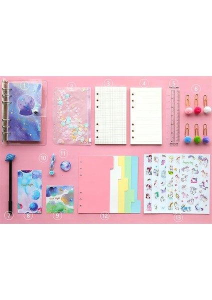 Yıldızlı Gökyüzü A6 Güzel Kız Dizüstü Seti 6 Halka Gevşek Yaprak Öğrenci Sevimli El Kitabı Taşınabilir Günlüğü Telli Defter Kawaii Okul Not Defteri Hediye (Yurt Dışından)