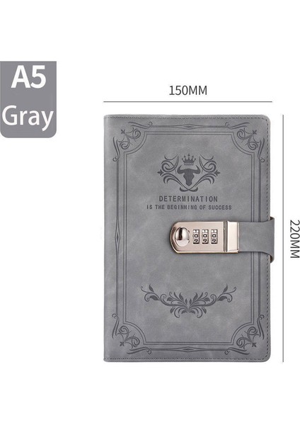 Gri A5 A5 200 Sayfa Retro Şifre Kitap Kilitli Günlüğü Kalınlaşmış Yaratıcı El Defter Öğrenci Not Defteri Kırtasiye Dizüstü Bağlayıcı (Yurt Dışından)