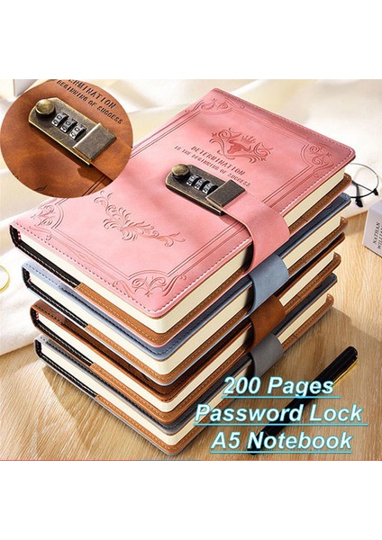 Gri A5 A5 200 Sayfa Retro Şifre Kitap Kilitli Günlüğü Kalınlaşmış Yaratıcı El Defter Öğrenci Not Defteri Kırtasiye Dizüstü Bağlayıcı (Yurt Dışından)