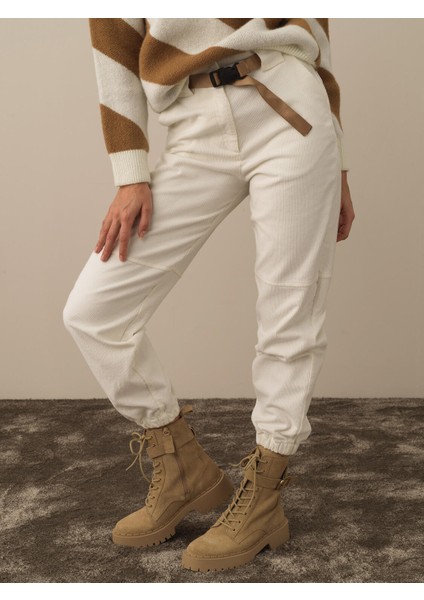 Kadın Ekru Pamuk Dokulu Regular Fit Pantolon fiyatları