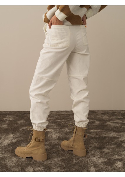 Kadın Ekru Pamuk Dokulu Regular Fit Pantolon modelleri