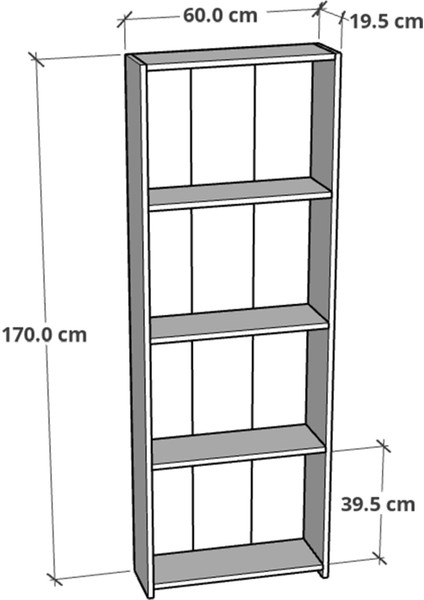 5 Raflı Kitaplık Seti Arkalıklı Geniş Raf Kütüphane 170 cm Beyaz - Atlantik Çam