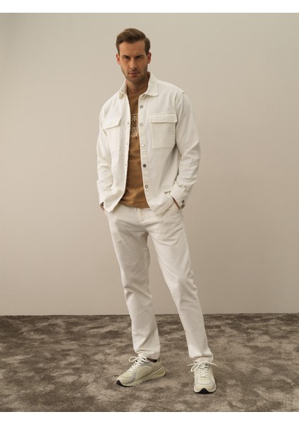 Erkek Ekru Pamuk Dokulu Regular Fit Gömlek Ceket